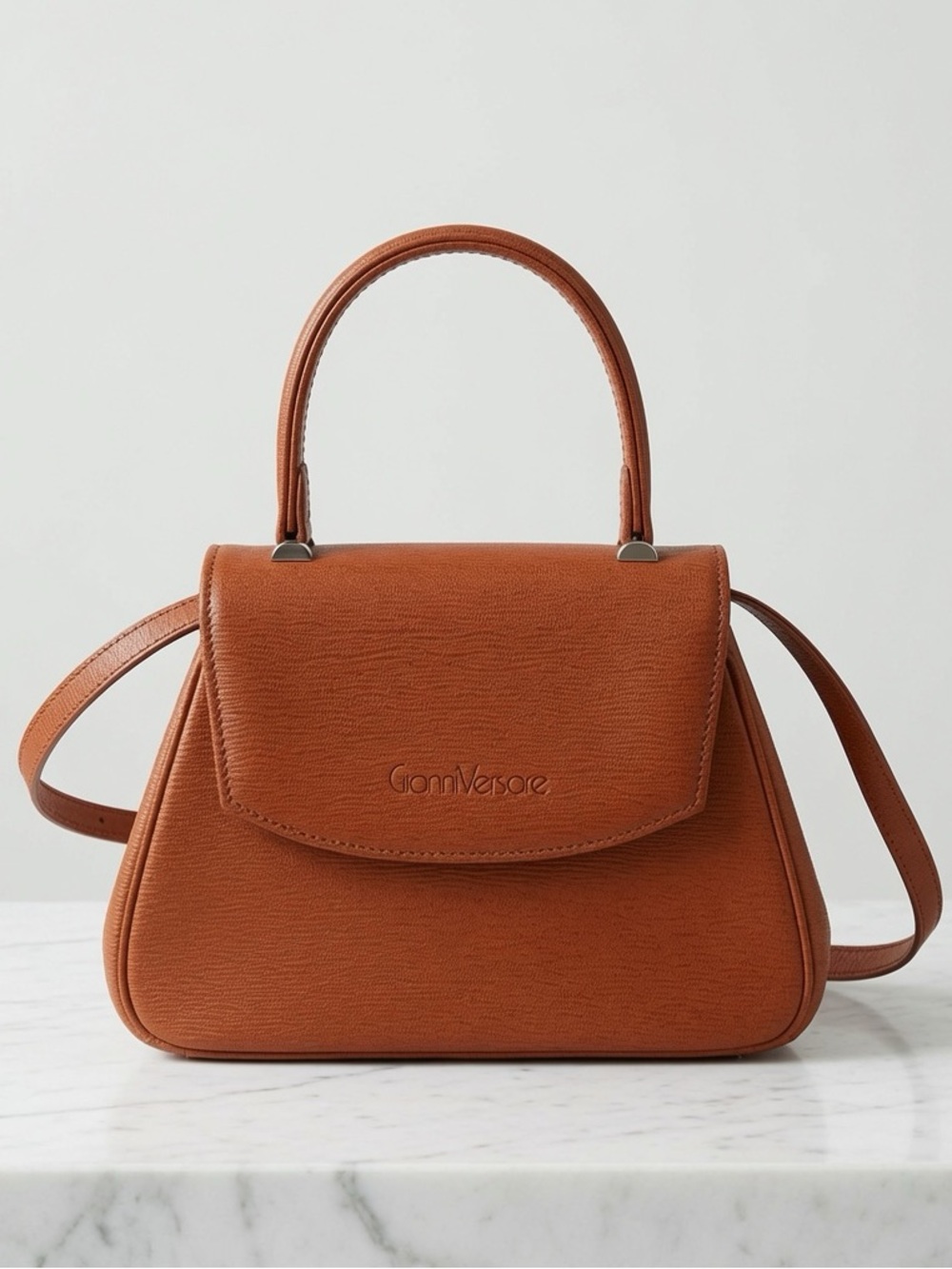 Vintage Gianni Versace Cognac Tan Top-Handle Leather Satchel